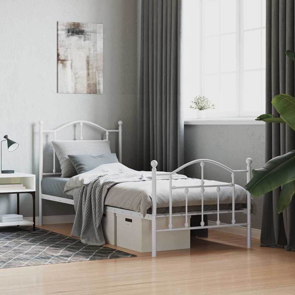 Metalni okvir kreveta uzglavlje i podnožje bijeli 90x190 cm
