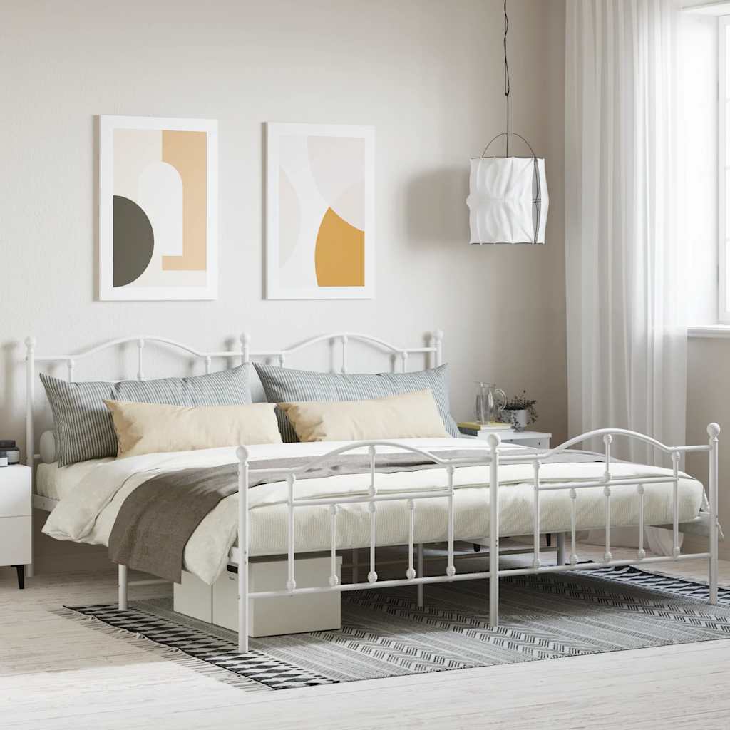 Metalni okvir kreveta uzglavlje i podnožje bijeli 200x200 cm