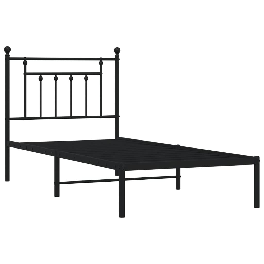 Metalni okvir za krevet s uzglavljem crni 80x200 cm