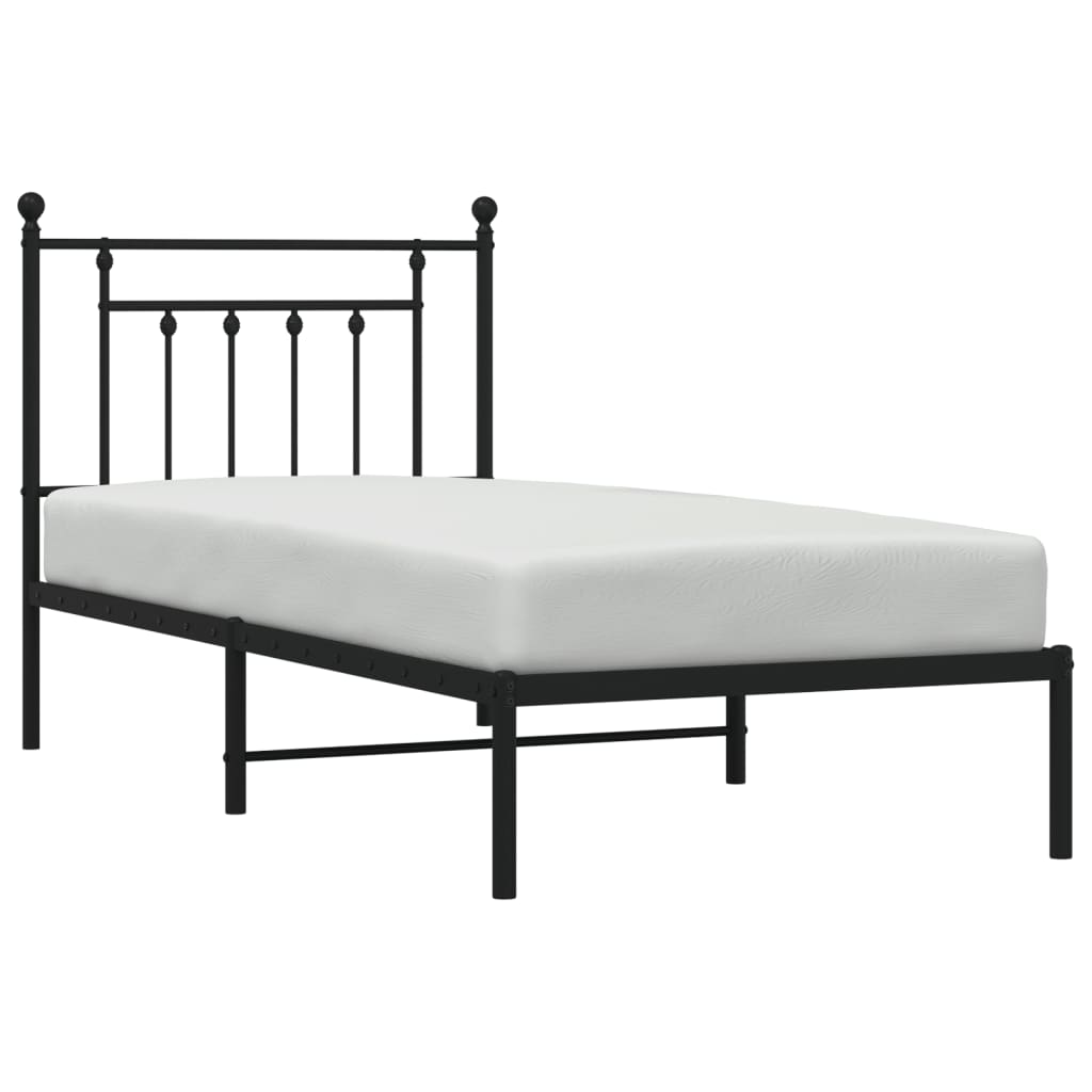 Metalni okvir za krevet s uzglavljem crni 90x190 cm