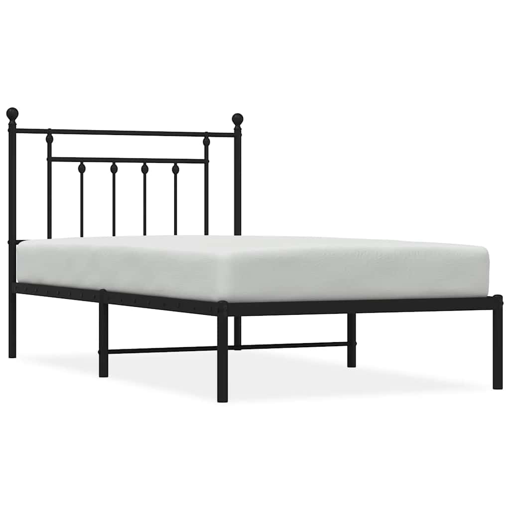 Metalni okvir za krevet s uzglavljem crni 100x190 cm