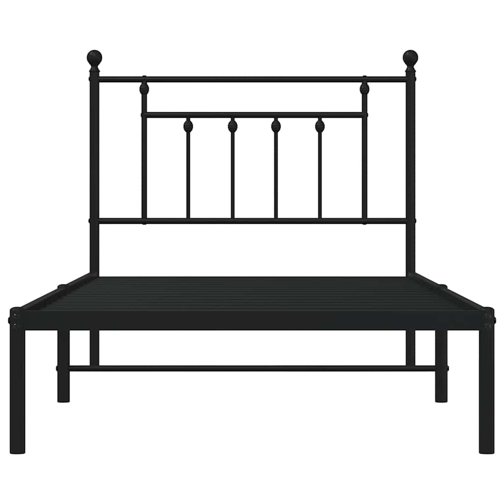 Metalni okvir za krevet s uzglavljem crni 100x190 cm