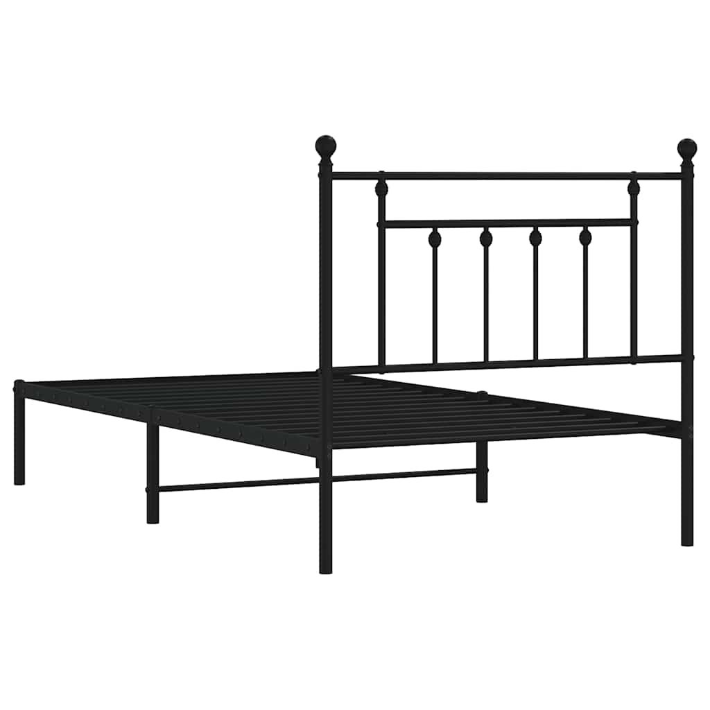Metalni okvir za krevet s uzglavljem crni 100x190 cm