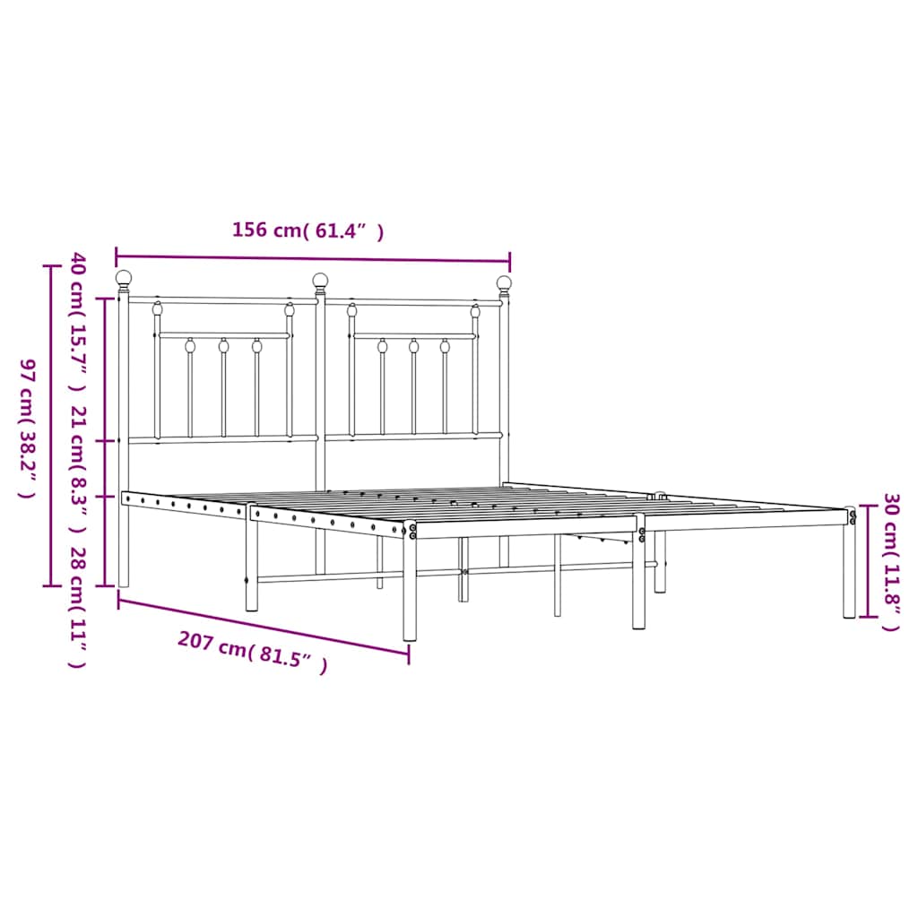 Metalni okvir za krevet s uzglavljem crni 150x200 cm