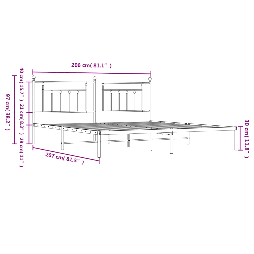 Metalni okvir za krevet s uzglavljem crni 200x200 cm