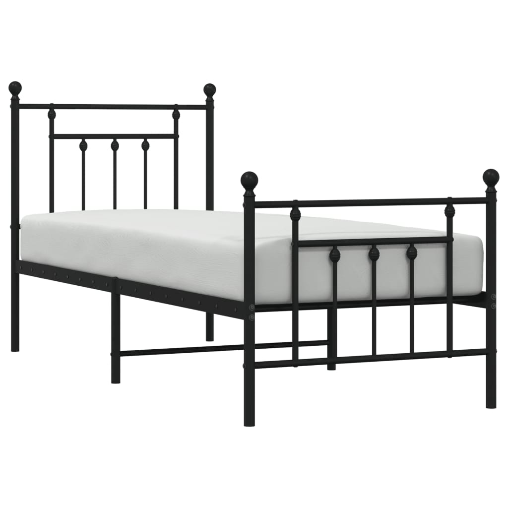 Metalni okvir kreveta uzglavlje i podnožje crni 75x190 cm