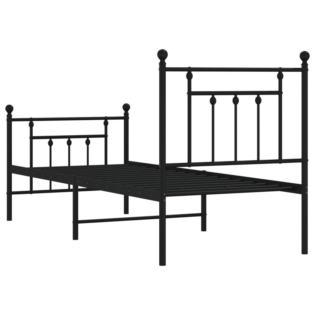 Metalni okvir kreveta uzglavlje i podnožje crni 75x190 cm