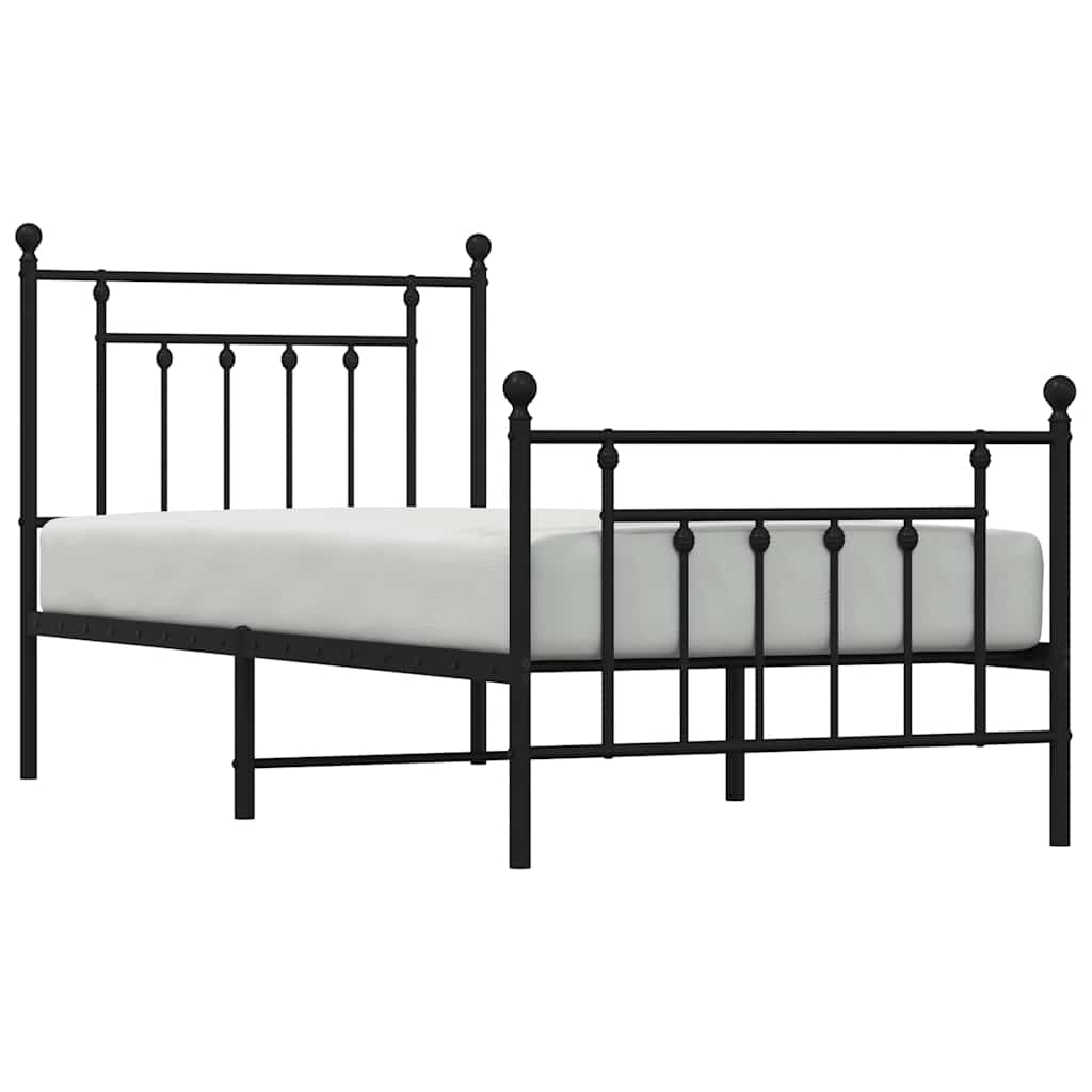 Metalni okvir kreveta uzglavlje i podnožje crni 90x190 cm