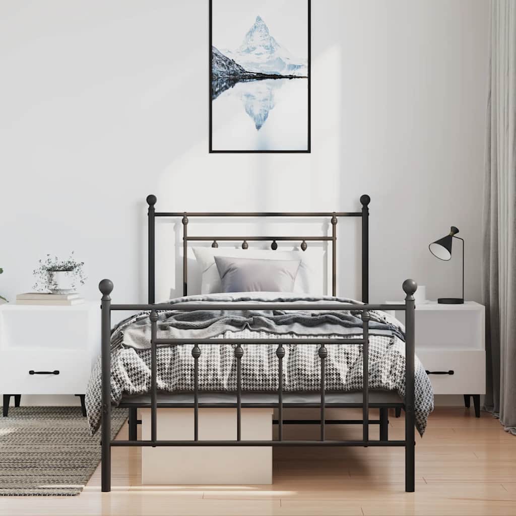 Metalni okvir kreveta uzglavlje i podnožje crni 100x190 cm
