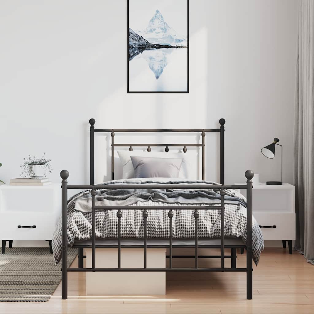 Metalni okvir kreveta uzglavlje i podnožje crni 100x200 cm