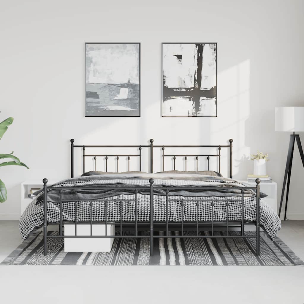 Metalni okvir kreveta uzglavlje i podnožje crni 193x203 cm