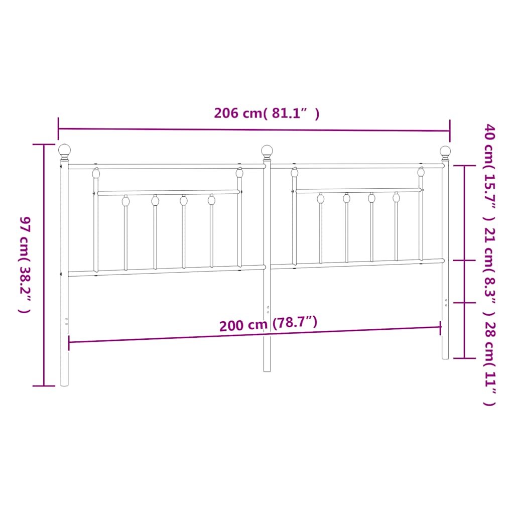 Metalno zamjensko uzglavlje crno 200 cm