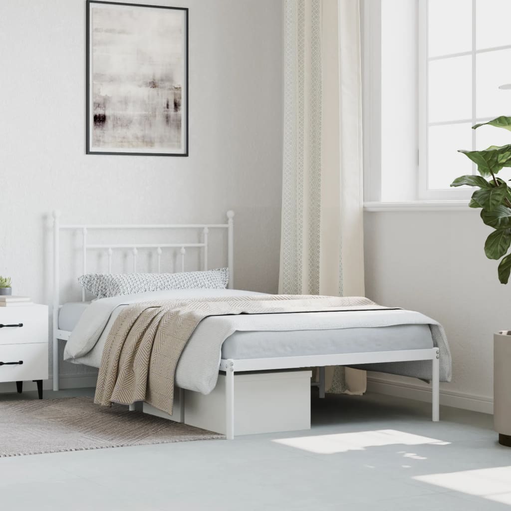 Metalni okvir za krevet s uzglavljem bijeli 107x203 cm