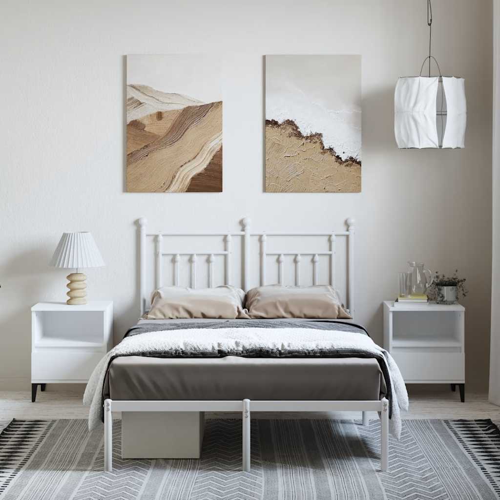 Metalni okvir za krevet s uzglavljem bijeli 135x190 cm