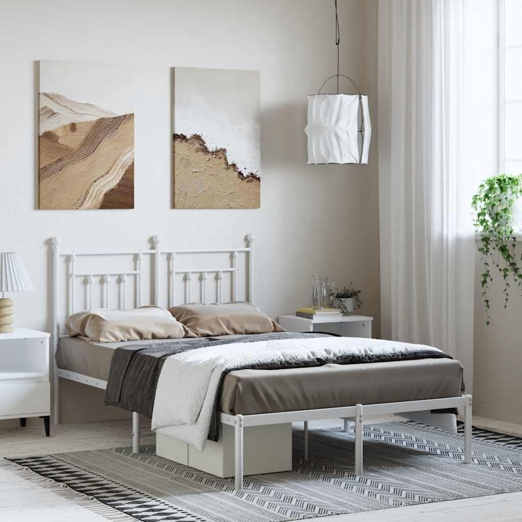 Metalni okvir za krevet s uzglavljem bijeli 135x190 cm