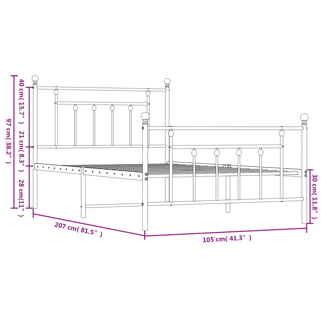 Metalni okvir kreveta uzglavlje i podnožje bijeli 100x200 cm