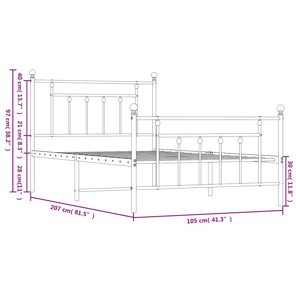 Metalni okvir kreveta uzglavlje i podnožje bijeli 100x200 cm