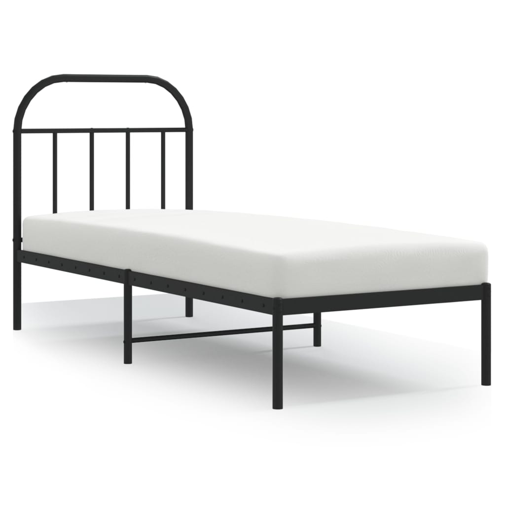 Metalni okvir za krevet s uzglavljem crni 75x190 cm