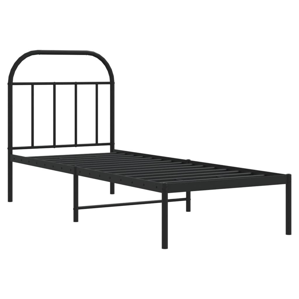 Metalni okvir za krevet s uzglavljem crni 75x190 cm