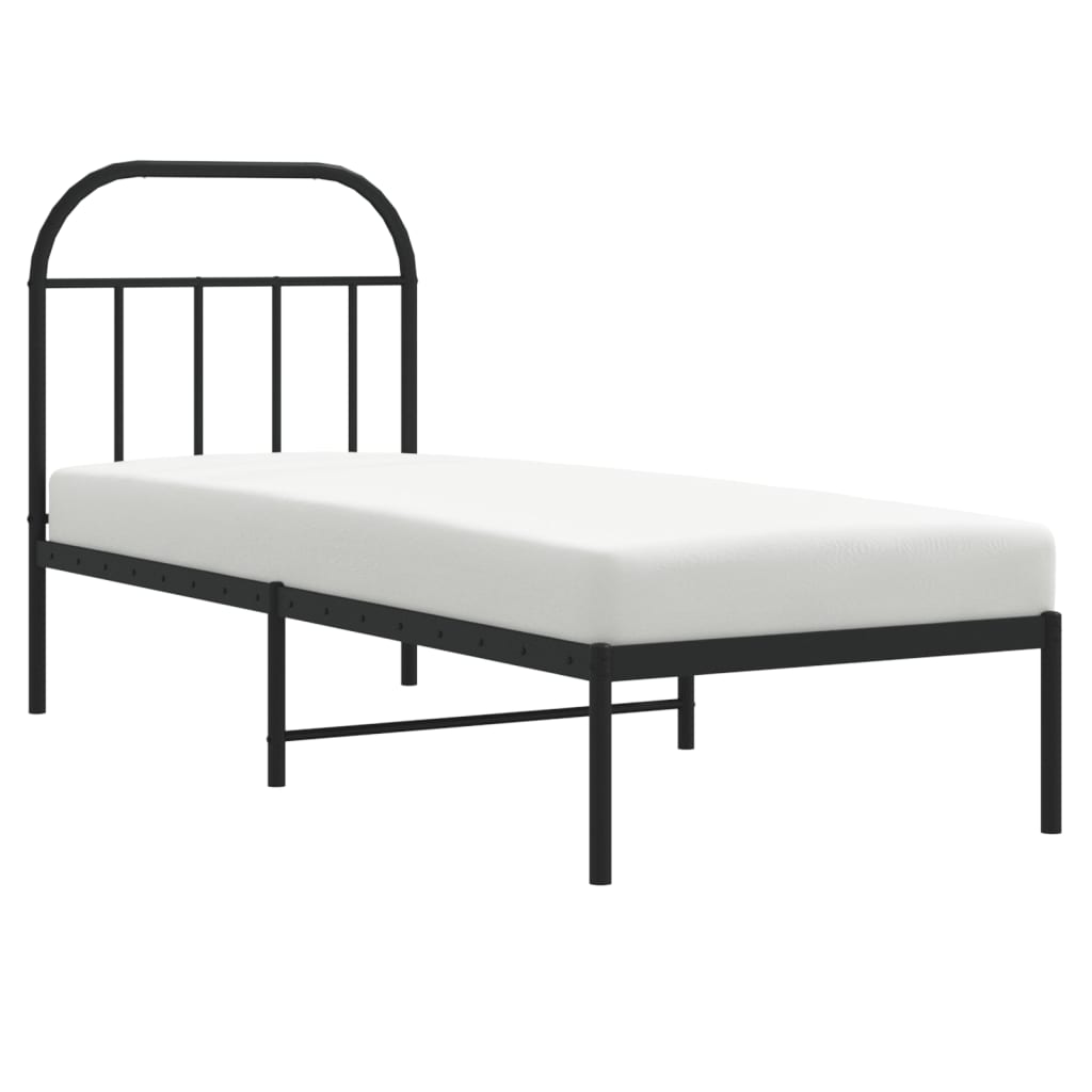 Metalni okvir za krevet s uzglavljem crni 75x190 cm