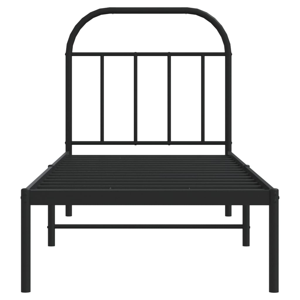 Metalni okvir za krevet s uzglavljem crni 75x190 cm