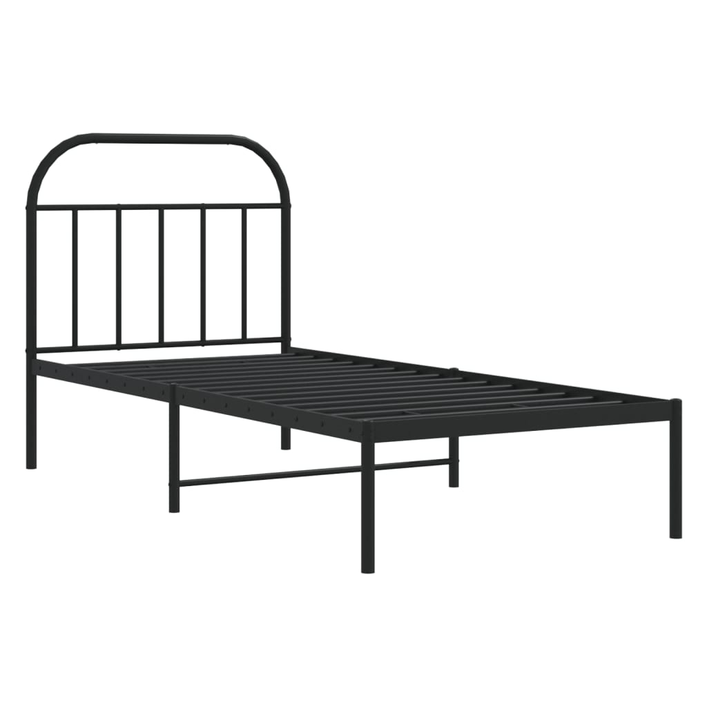 Metalni okvir za krevet s uzglavljem crni 90x190 cm