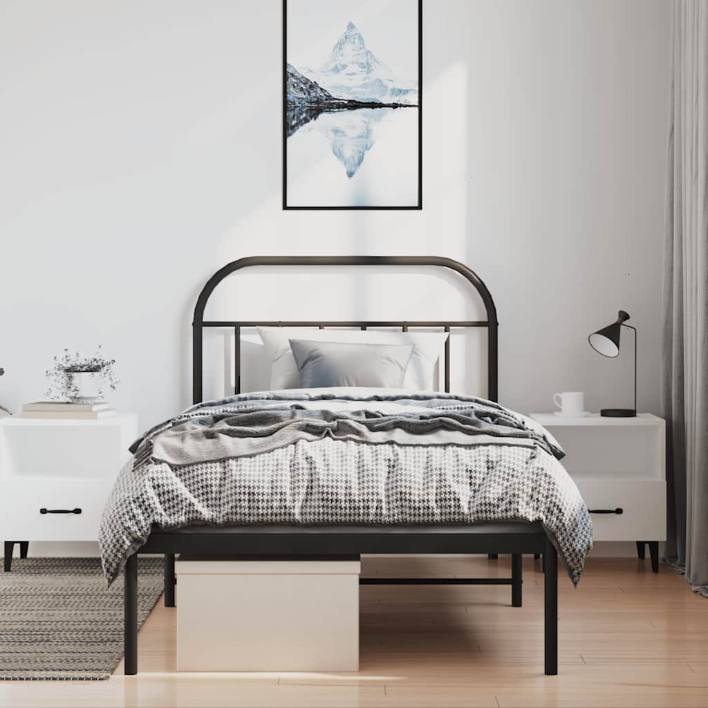 Metalni okvir za krevet s uzglavljem crni 100x200 cm