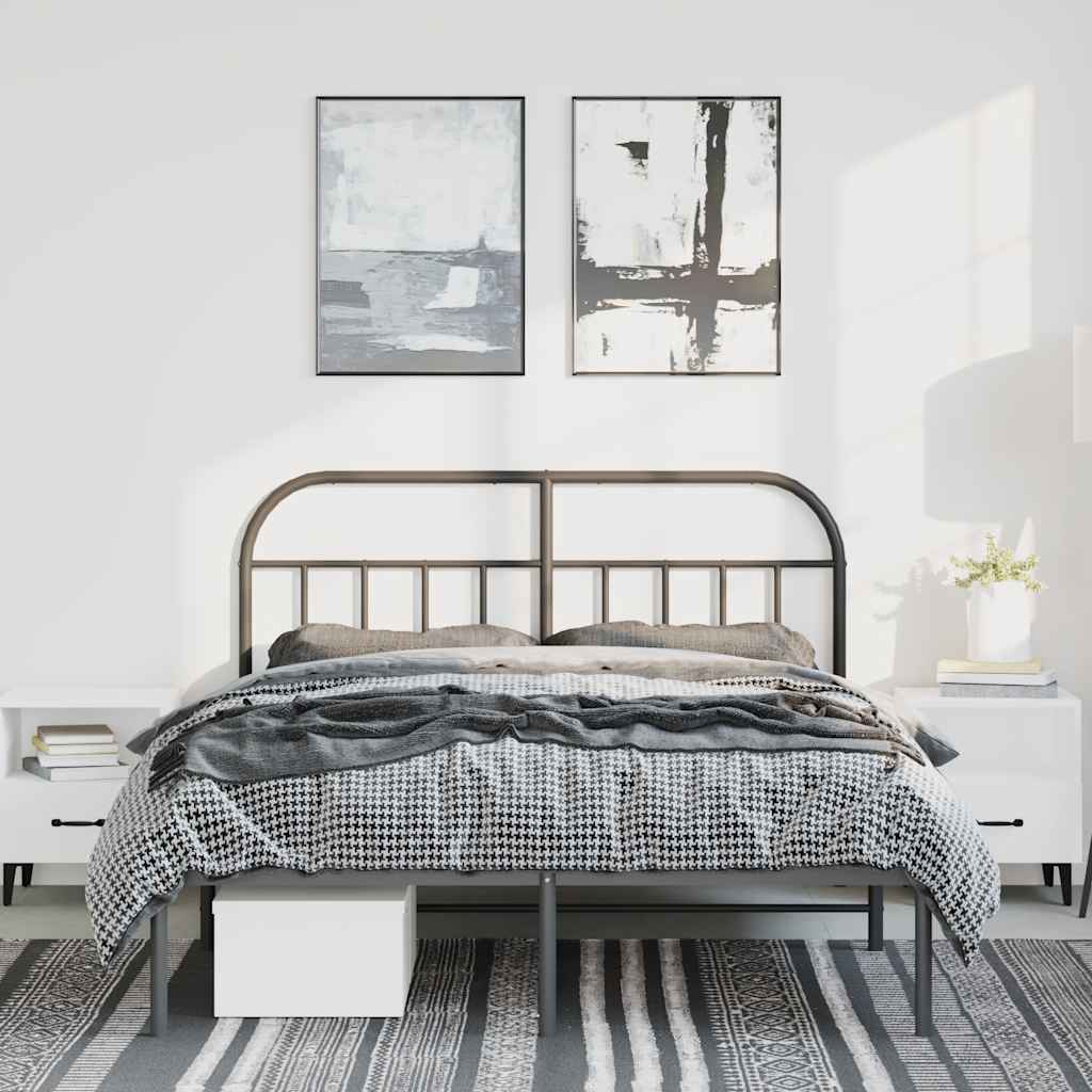 Metalni okvir za krevet s uzglavljem crni 135x190 cm