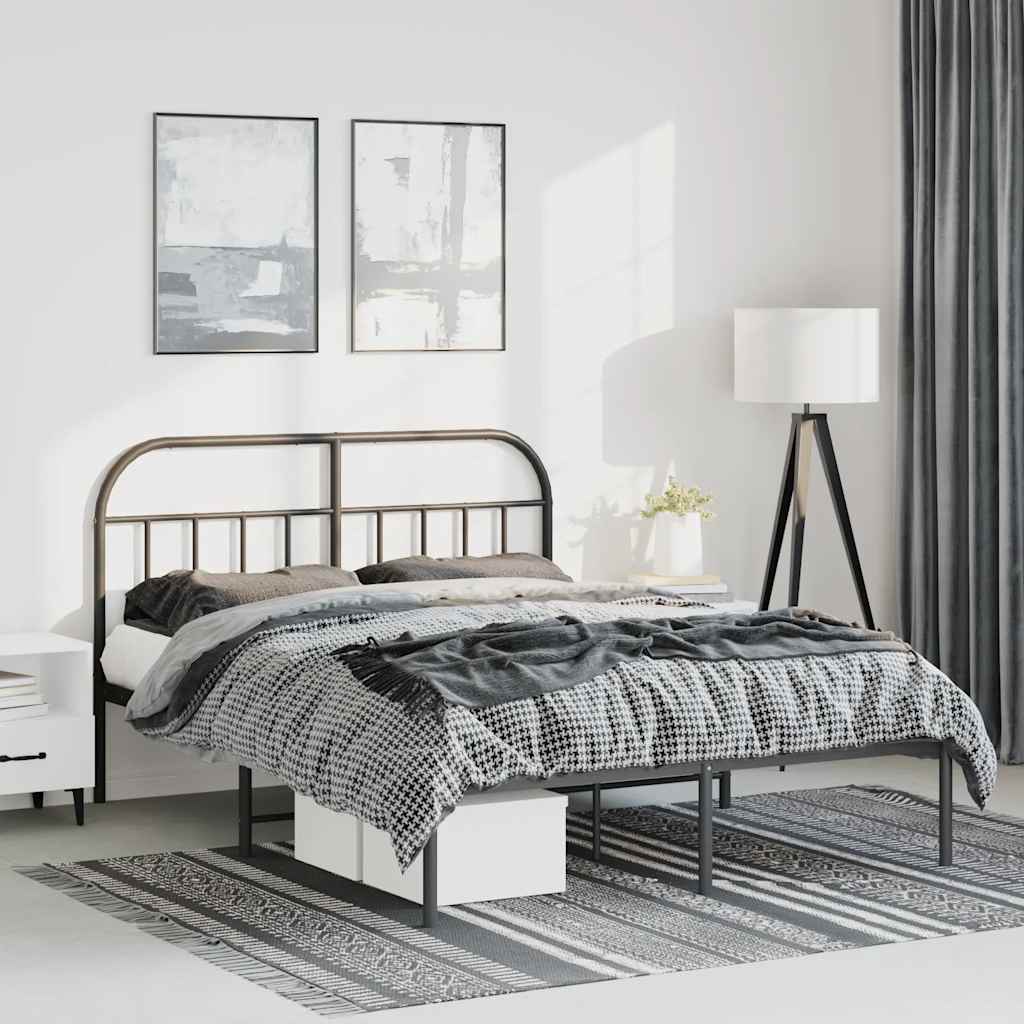 Metalni okvir za krevet s uzglavljem crni 135x190 cm