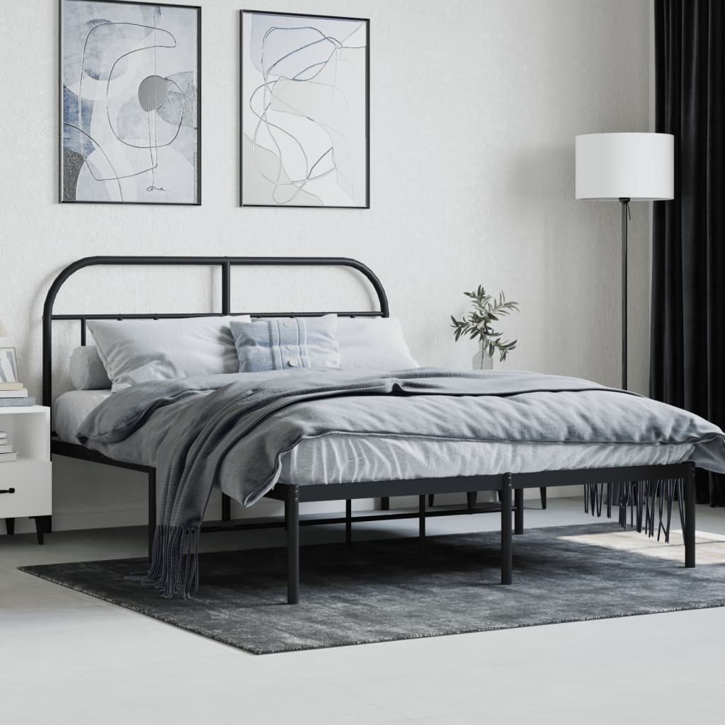 Metalni okvir za krevet s uzglavljem crni 140x190 cm
