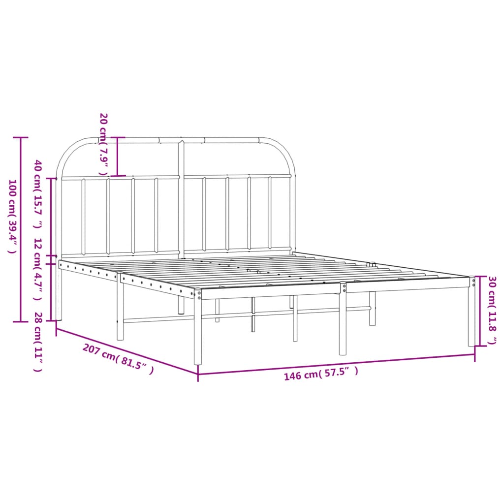 Metalni okvir za krevet s uzglavljem crni 140x200 cm