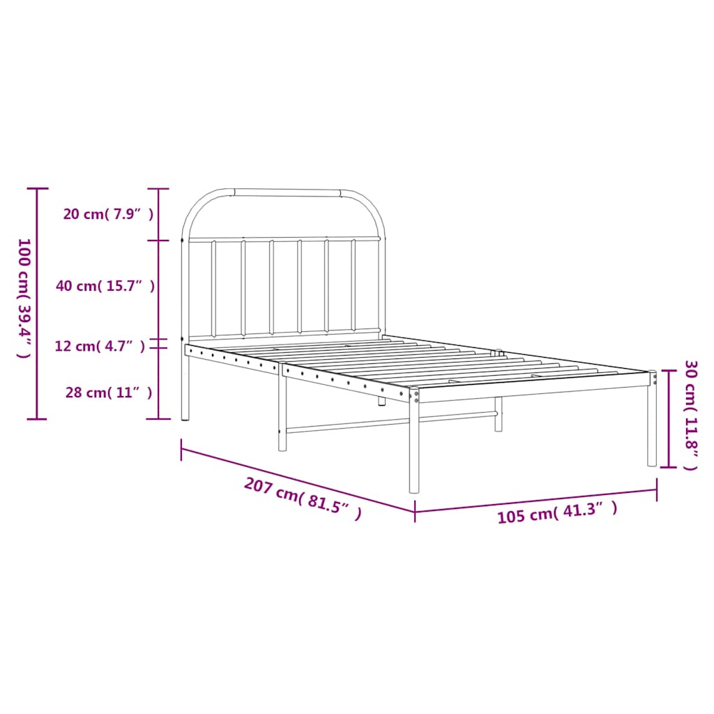 Metalni okvir za krevet s uzglavljem bijeli 100x200 cm