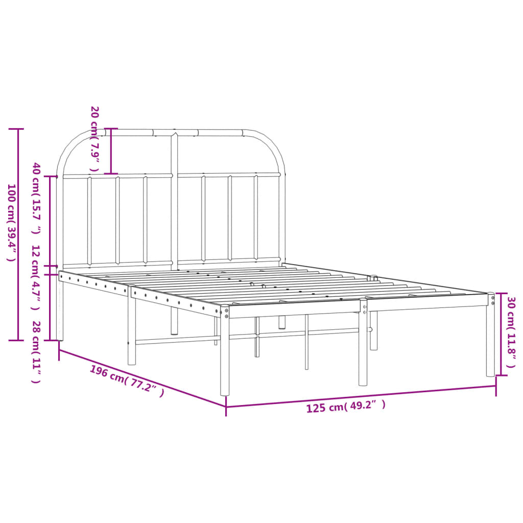 Metalni okvir za krevet s uzglavljem bijeli 120 x 190 cm