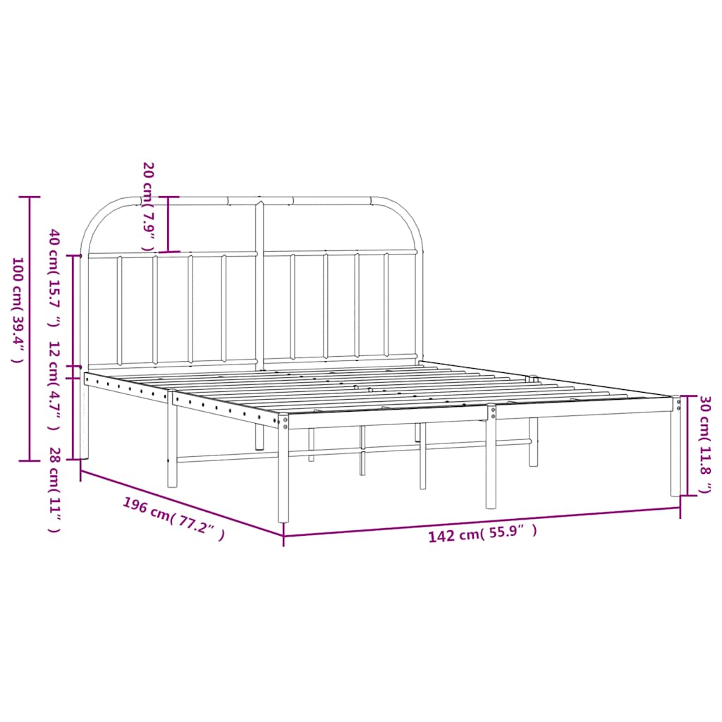 Metalni okvir za krevet s uzglavljem bijeli 135x190 cm