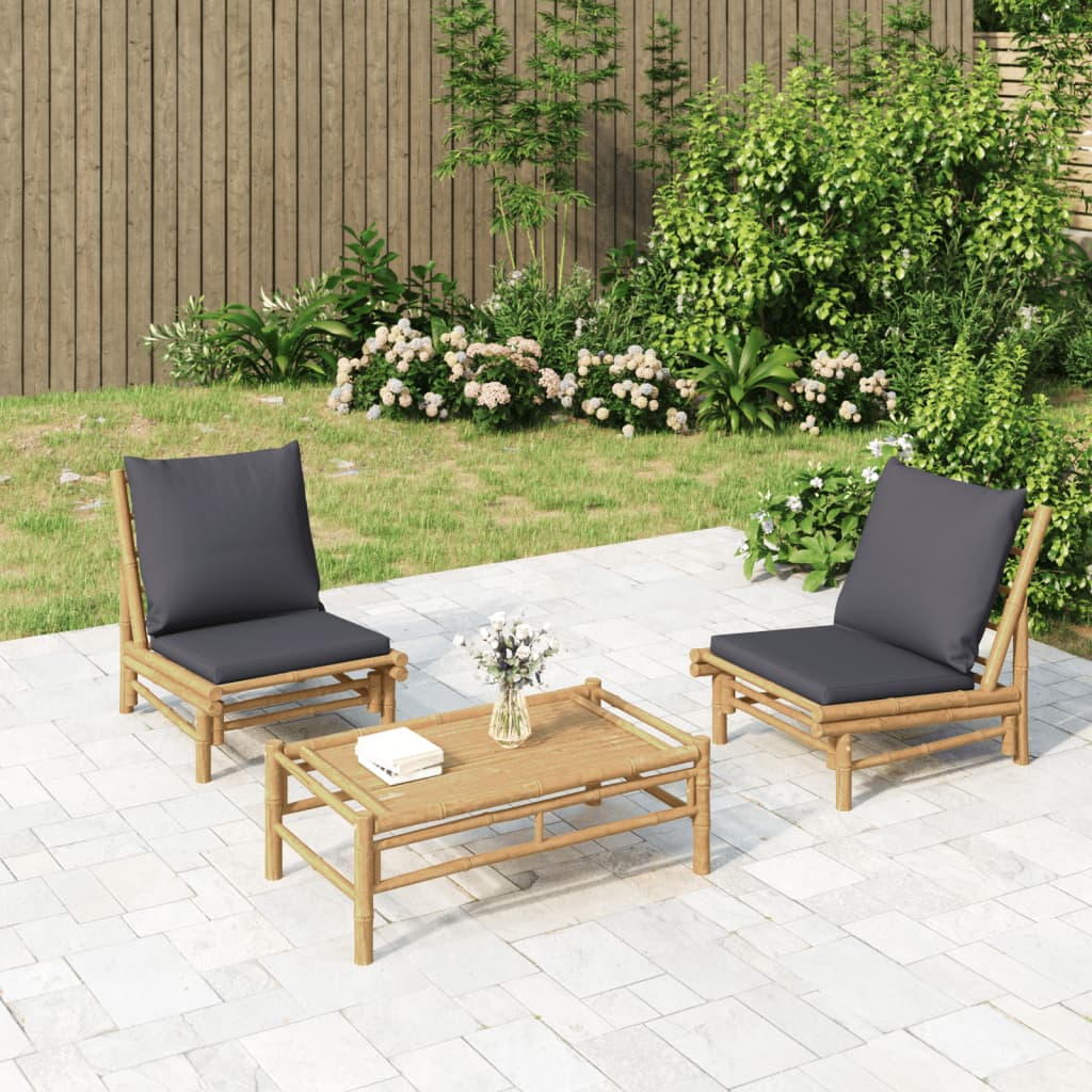 Vrtne stolice od bambusa 2 kom s tamnosivim jastucima