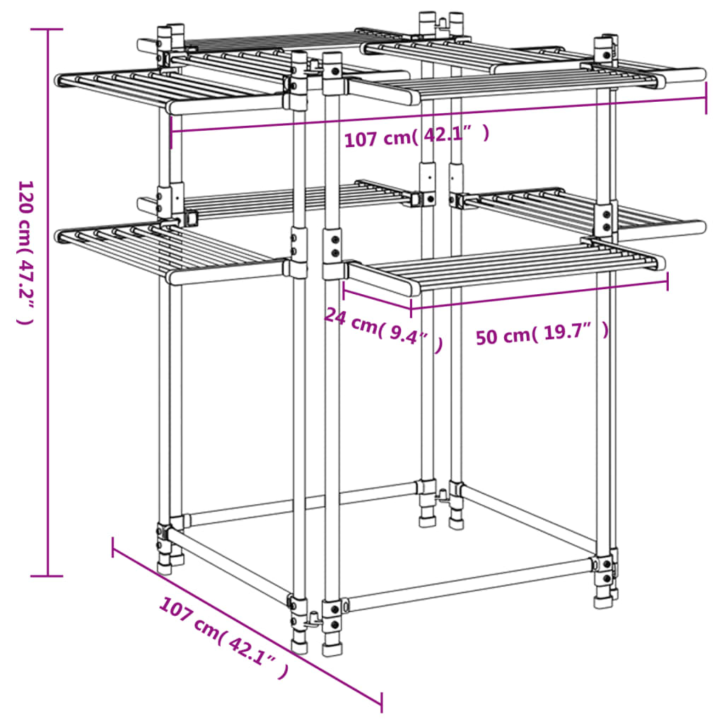 Stalak za sušenje rublja 107 x 107 x 120 cm aluminijski