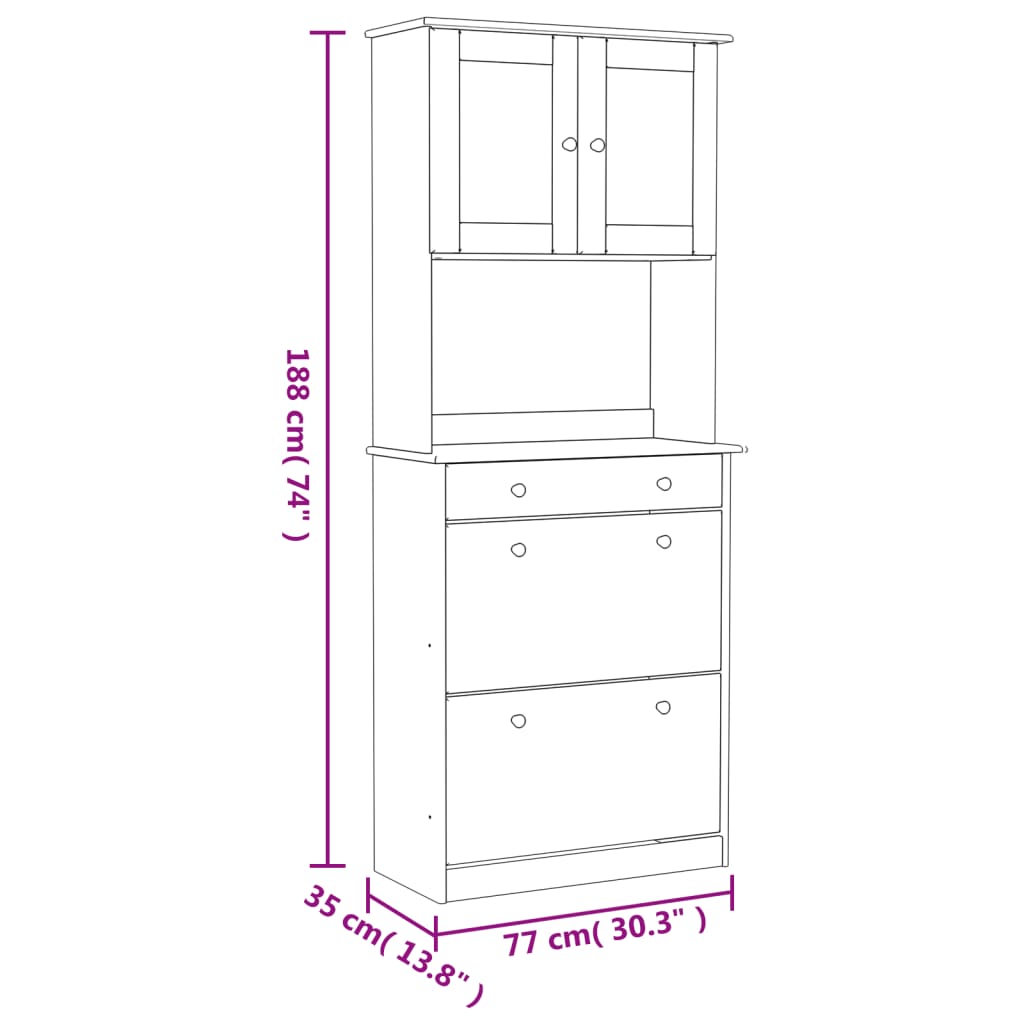 Visoka komoda ALTA 77 x 35 x 188 cm od masivne borovine