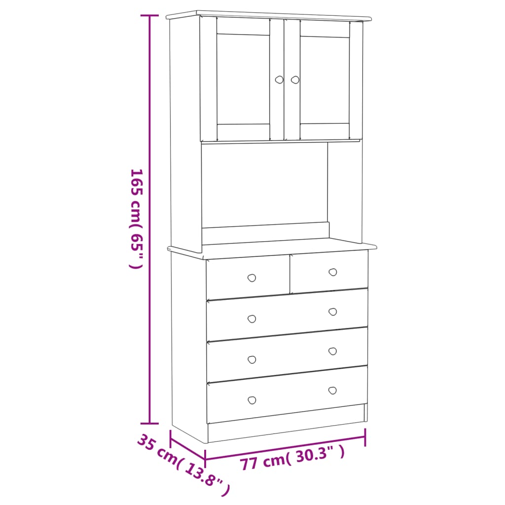 Visoka komoda ALTA 77 x 35 x 165 cm od masivne borovine