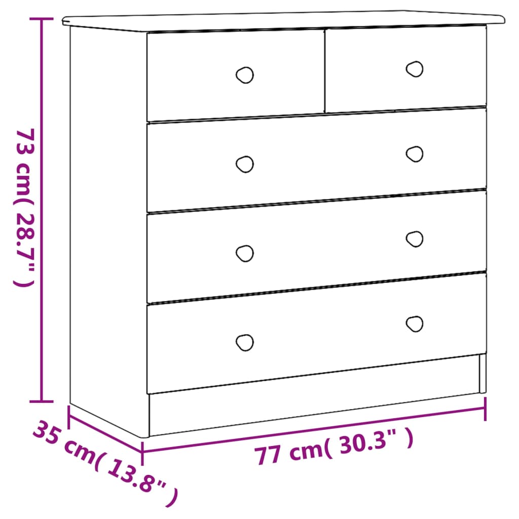 Ladičar ALTA bijeli 77 x 35 x 73 cm od masivne borovine