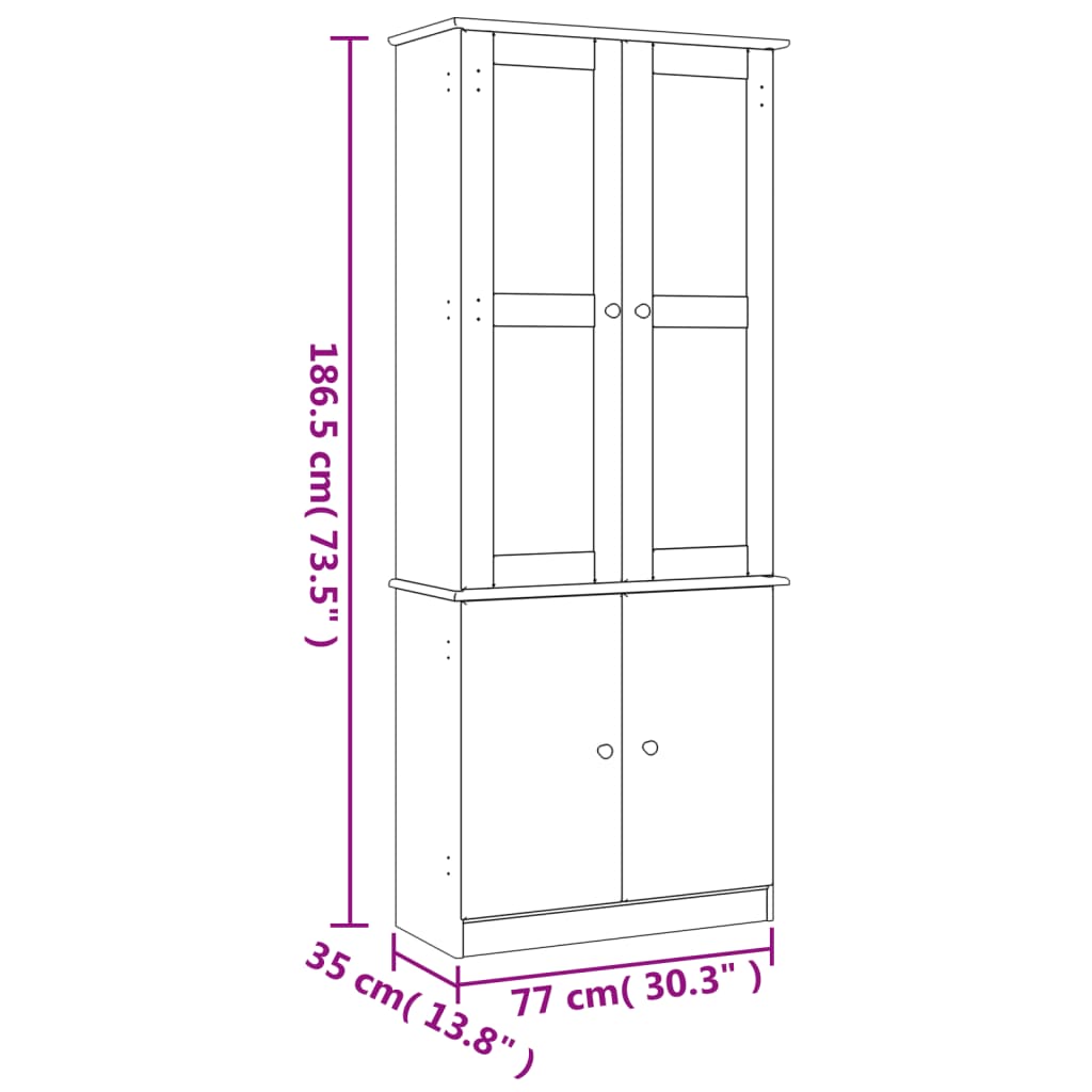 Staklena vitrina ALTA bijela 77x35x186,5 cm od masivne borovine