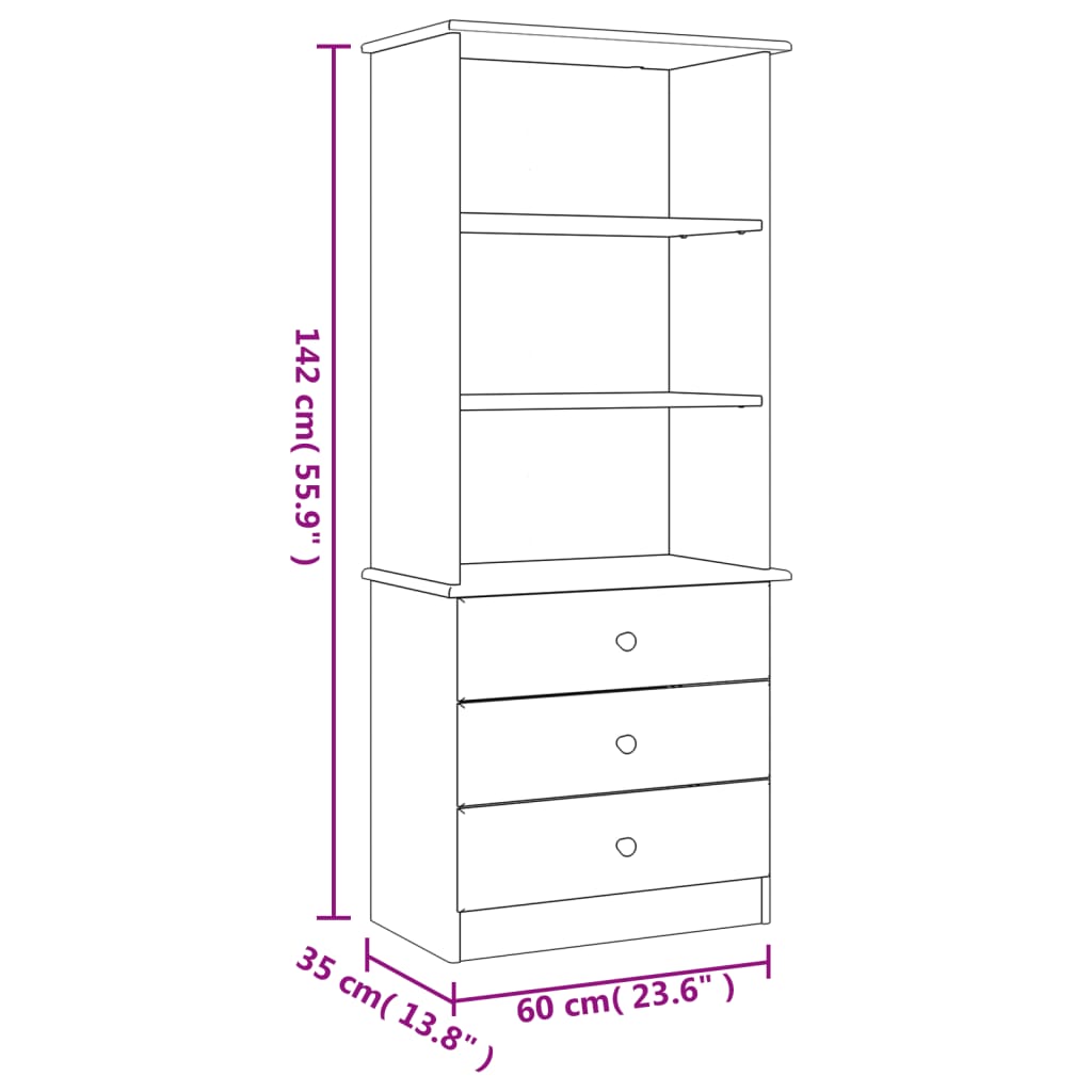 Regal za knjige s ladicama ALTA bijeli 60x35x142 cm od borovine
