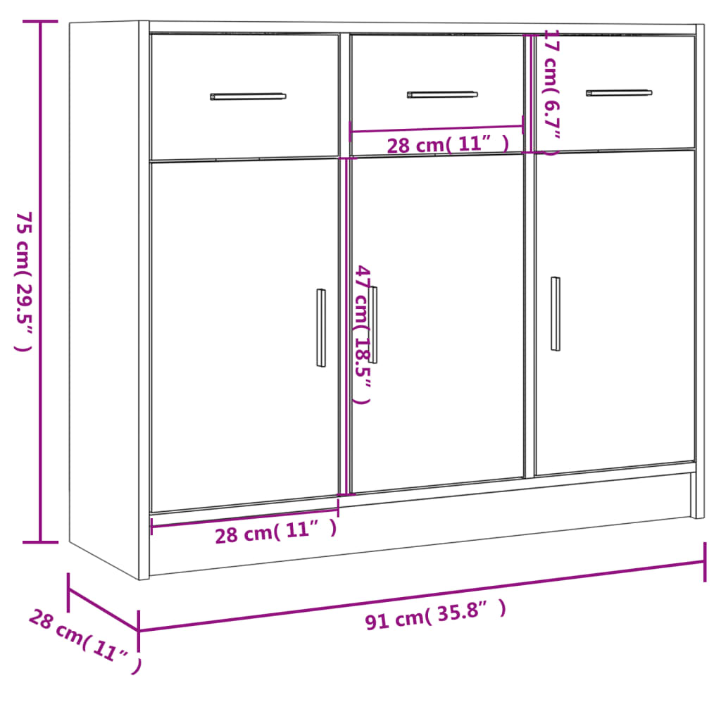 Komoda sivog hrasta sonome 91x28x75 cm od konstruiranog drva