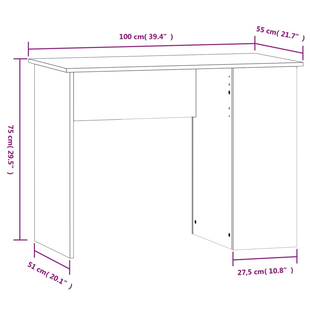 Radni stol boja dimljenog hrasta 100x55x75 cm konstruirano drvo