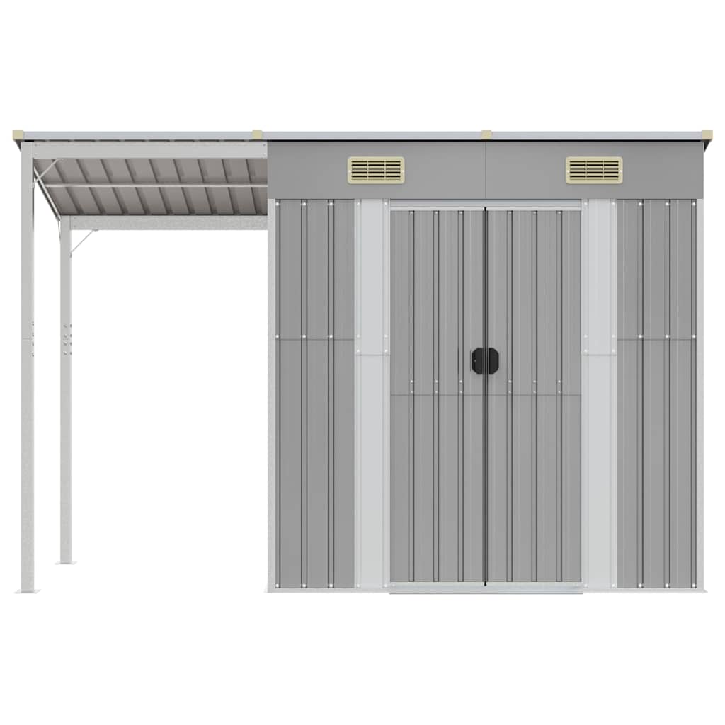 Vrtna kućica s produženim krovom svijetlosiva 277x107x181 cm čelična