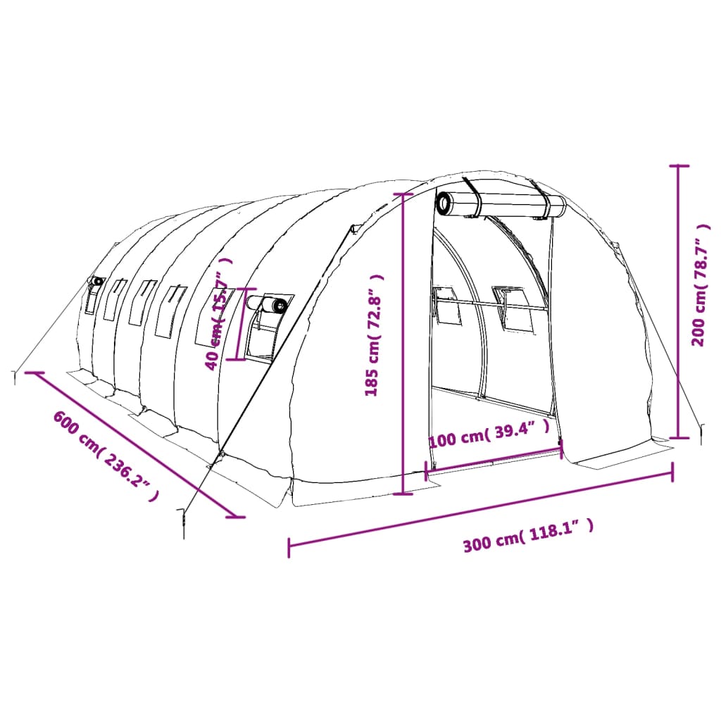 Staklenik s čeličnim okvirom zeleni 18 m² 6 x 3 x 2 m