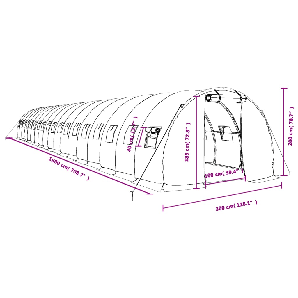 Staklenik s čeličnim okvirom zeleni 54 m² 18 x 3 x 2 m