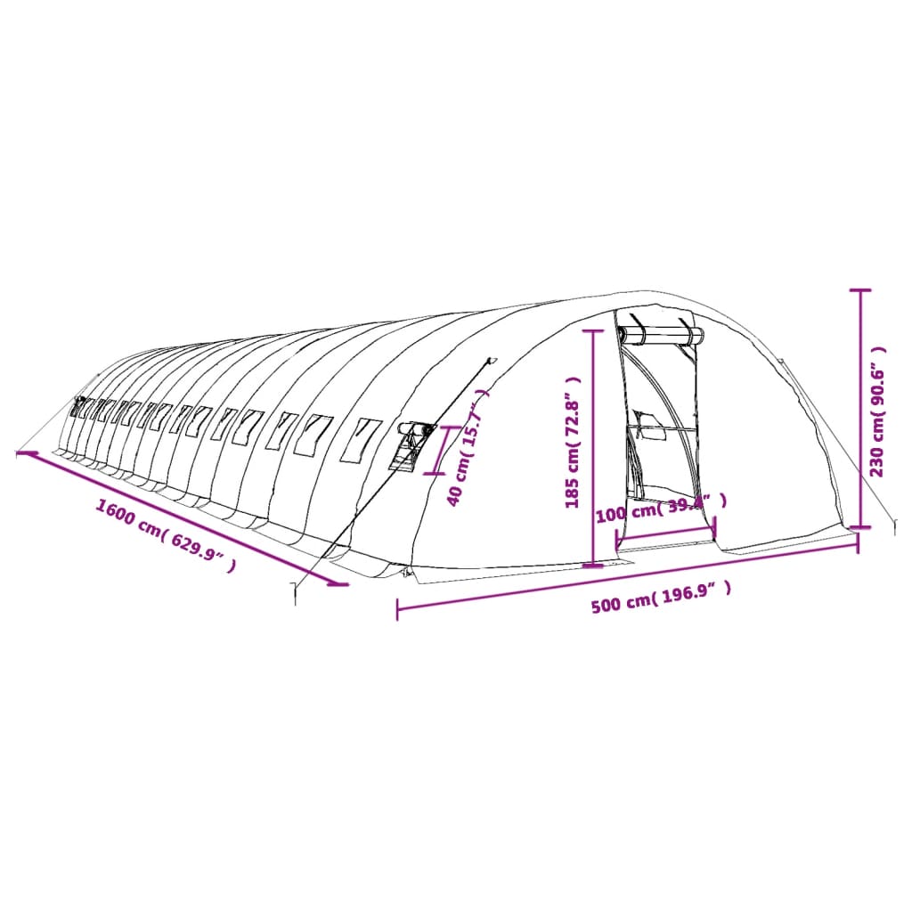Staklenik s čeličnim okvirom zeleni 80 m² 16 x 5 x 2,3 m