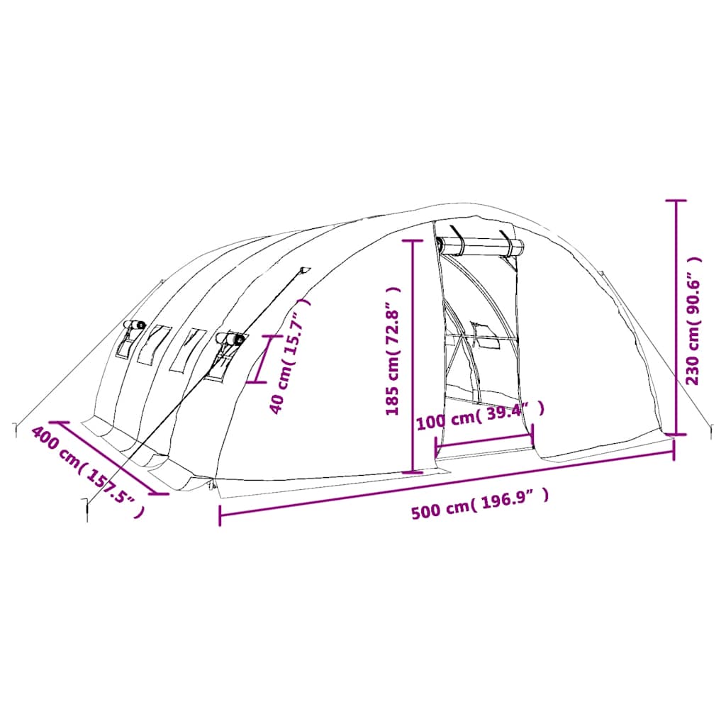 Staklenik s čeličnim okvirom Bijeli 20 m² 5x4x2,3 m