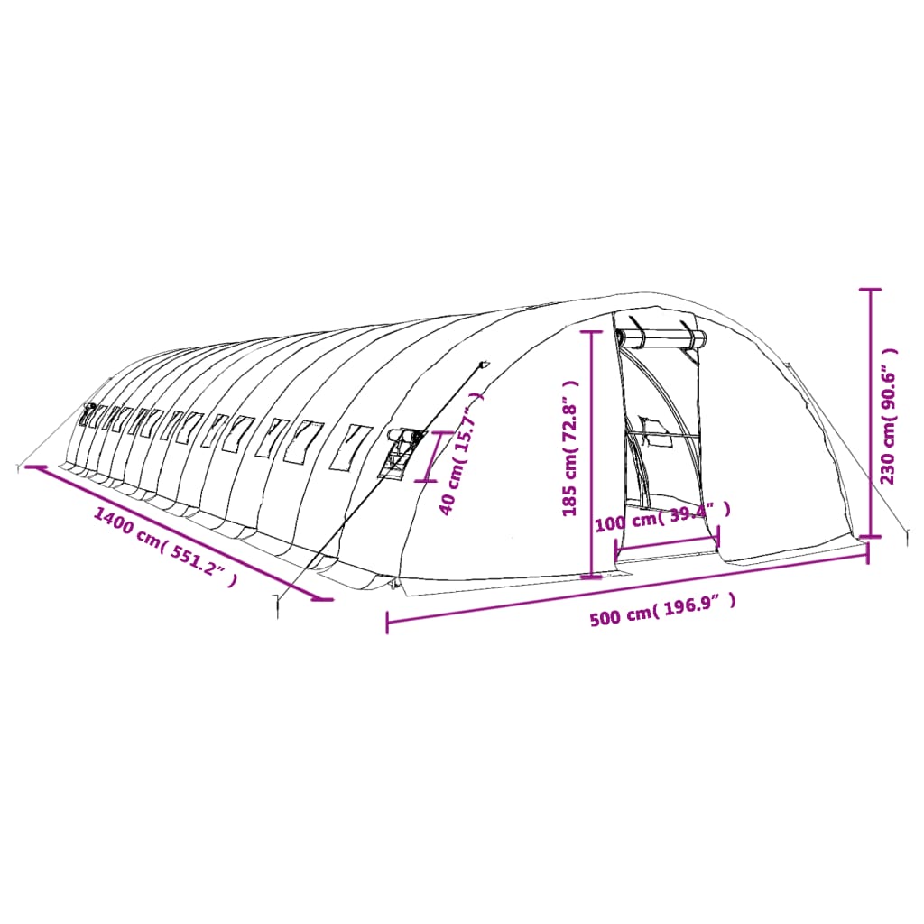 Staklenik s čeličnim okvirom bijeli 70 m² 14 x 5 x 2,3 m
