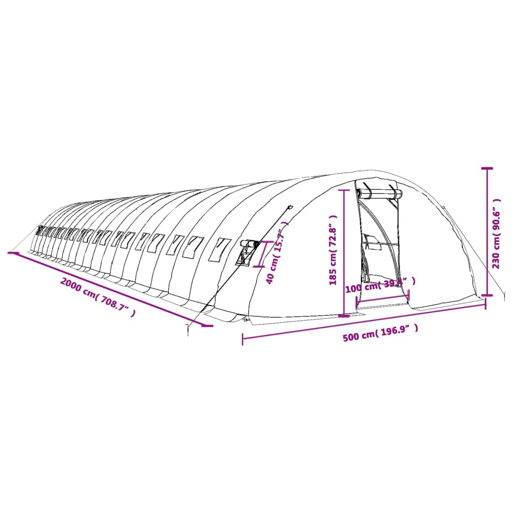 Staklenik s čeličnim okvirom bijeli 100 m² 20 x 5 x 2,3 m